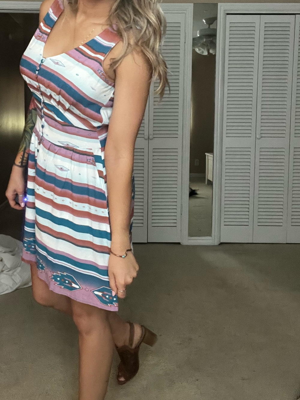 Idyllwind Striped V-Neck Mini Dress in Blue, Pink, White